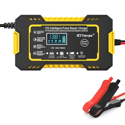 RJTIANYE RJ-C120501A 12V Charger for Car, Motorcycle Batteries with Battery Detection - US Plug / Yellow