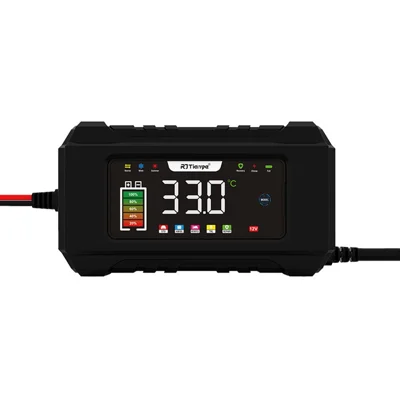 RJTIANYE RJ-C120501B 9-Stage Display Touch Button Car Battery Charger with Memory Mode and Mode Lock - US Plug / Black