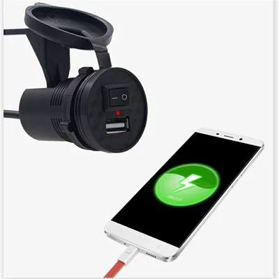 WUPP CS-836B1 12V Motorrad-Mobiltelefon-Einzelladegerät mit USB-Anschluss, wassergeschützt, mit Schalter