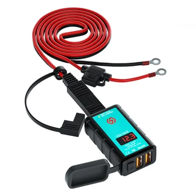 Chargeur USB pour moto WUPP ZH-1422A3 SAE+1,4 mOT vers adaptateur USB QC3.0 Chargeur à double port USB avec voltmètre pour smartphone, tablette, GPS