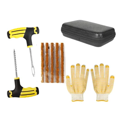 Kit de réparation de pneus de voiture BY-1308 avec bande de caoutchouc + gants (sans colle)