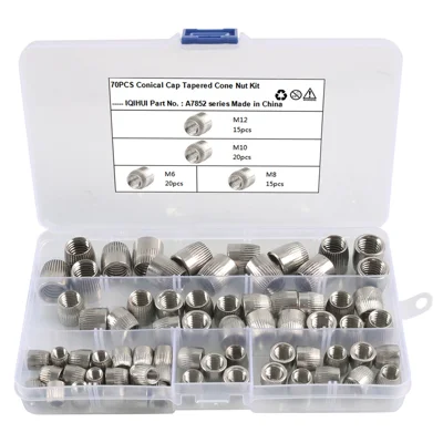A7852 70Pcs M12+M10+M6+M8 Conical Cap Tapered Cone Nut Kit with Storage Box
