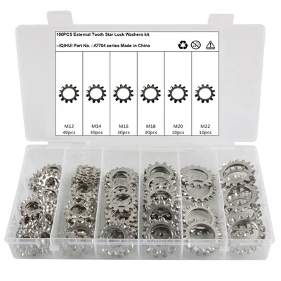 A7704 150Pcs M12+M14+M16+M18+M20+M22 External Tooth Star Lock Washers Kit