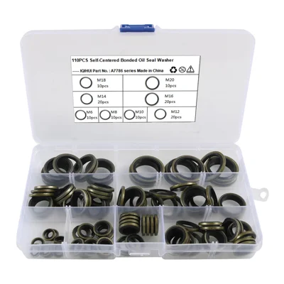 A7786 110Pcs M6 to M20 Self-Centered Bonded Oil Seal Washer Assortment Kit
