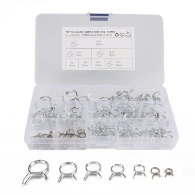 A2389 70Pcs 6-18 Assorted Double Spring Tube Clip Clamp with Storage Box