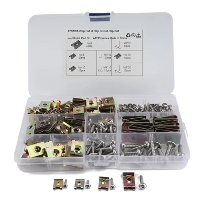 A2735 170Pcs U Type Clip Nut and Screw Assortment + Box for Motorcycle Car