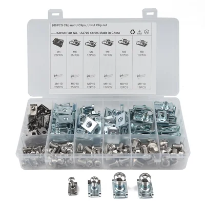 A2706 200Pcs M4 M5 M6 M8 Assorted Quick Clip Fastener U Nut and Bolt with Box
