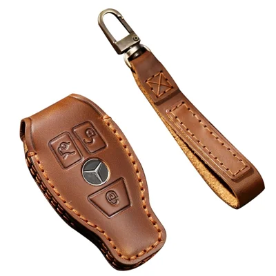 HALLMO C017 for E300L Car Cowhide Leather Key Protective Cover Anti-scratch Key Case - Brown