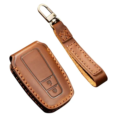 HALLMO Capa Protetora para Chave de Carro C005 18, Toyota 2 Chaves, Couro de Vaca Crazy Horse - Marrom