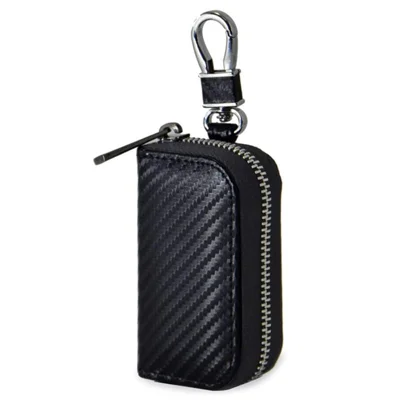Protetor de Chave do Carro de Couro de Fibra de Carbono RFID Signal Blocking Pouch Car Security Anti-Theft Bag - Preto
