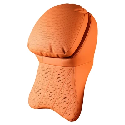 Cuscino Poggiatesta Auto in Vera Pelle Nappa Traforata con Memory Foam, Cuscino Ergonomico per Collo - Arancione
