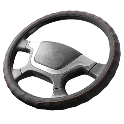 Capa de Couro Confortável de 47CM para Volante de Caminhão - Linha Preta+Vermelha