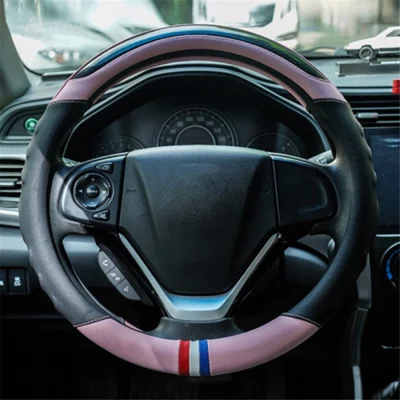 Capa de Volante de Carro em Forma de O de 38 CM, Estampa Colorida, Microfibra de Couro Destacável - Rosa
