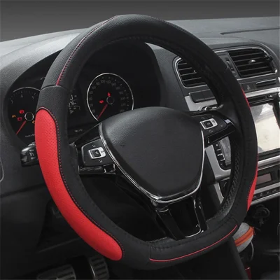 Coprivolante per auto a D da 38 cm in pelle sintetica antiscivolo - Nero+Rosso