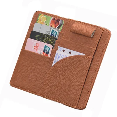 Bolsa de Armazenamento do Quebra-Sol do Carro Bolsa de Couro PU Cartões Contas Suporte de Carteira de Motorista - Laranja