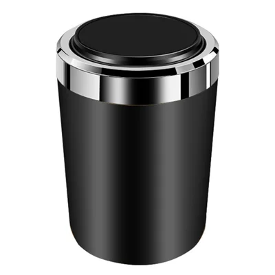 ABS+Metal Liner LED Light Car Ashtray Vehicle Interior Garbage Can Ashtray with Lid - Black