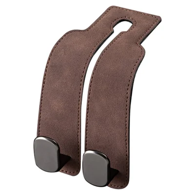 Suede Car Seat Back Hanging Hook Dual Hook Design Seat Headrest Mount Bag Hanger - Brown