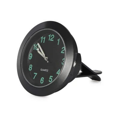 Luminous Mini Car Air Vent Clip-on Round Quartz Clock Car Interior Decoration - Black