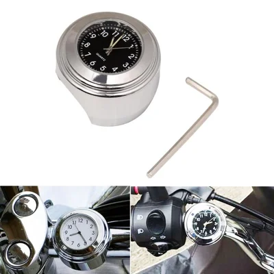 Universelle Motorrad-Lenkerquarzuhr, wasserdicht, stoßfest, Aluminiumlegierung, Motorradlenkerarmbanduhr - Elektroplattierung/schwarzes Zifferblatt