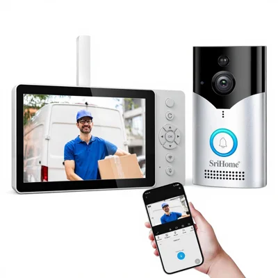 Srihome DH051+DH002 Wireless Video Doorbell 4MP Camera HD Two-Way Audio Night Vision 5-Inch Display for Home Security