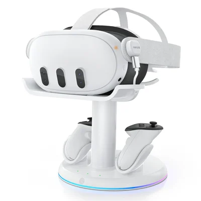AMVR CD2 til Meta Quest 3 / 3S opladningsstasjon VR-headset 18 W hurtigoplader holder med 2 batterier