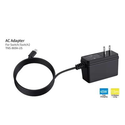 DOBE FOMIS ELECTRONICS TNS-869A Cargador rápido de 45 W para Nintendo Switch 2 /Switch/OLED Consola y controladores Adaptador de alimentación USB-C - Enchufe estadounidense