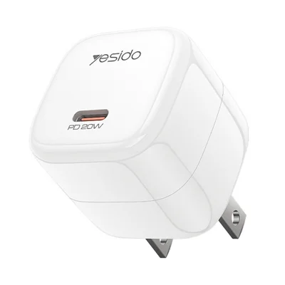 YESIDO YC15U PD 20W Fast Charging USB-C Single Port Charger Mini Cube GaN Power Adapter - White/US Plug