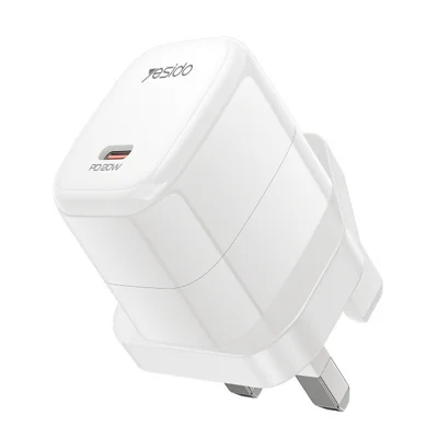 YESIDO YC148 UK Plug PD 20W Fast Charging Mini Cube Adapter USB-C Travel GaN Wall Charger - White