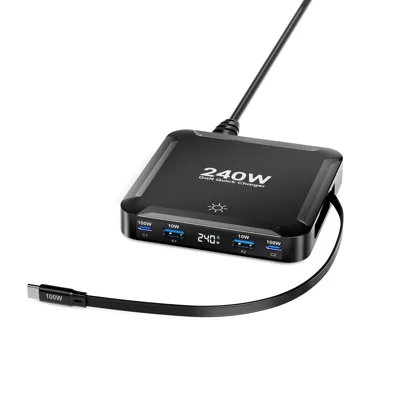 BK-124D 2 USB-C + 2 USB-A Multi Port Charger with Retractable Type-C Cable 100W Fast Charging Desktop Station - EU Plug