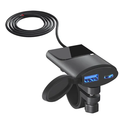 12-24V Motorrad-Handy-Ladegerät 18W USB-A + PD 30W USB-C Lenkerhalterung Schnellladeadapter - Schwarz