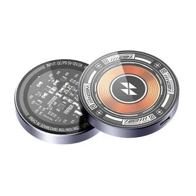 Double-sided Transparent 15W Fast Charging Pad Aluminum Alloy + Tempered Glass Magnetic Wireless Charger - Dark Gray
