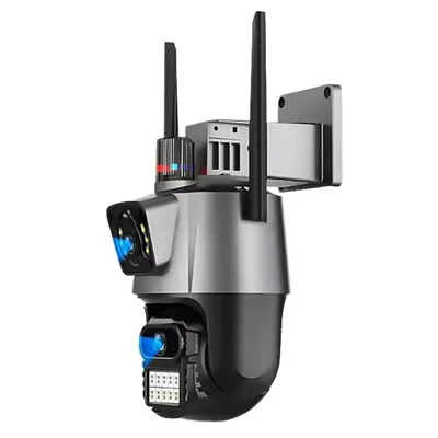 Caméra de sécurité V380 4G double objectif double écran 2MP+2MP HD extérieure sans fil PTZ caméra IP avec vision nocturne - Prise UE