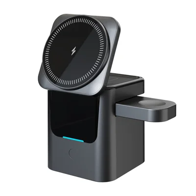 YT30 3-in-1 Qi2 Magnetisches Kabelloses Ladegerät für Handy/Earbuds/Uhr 15 W Schnellladen Klappbarer Desktop-Ständer - Schwarz