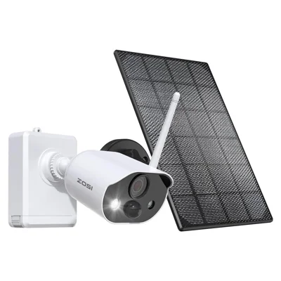 ZOSI C-306 Pro 3MP 2K Caméra de Sécurité Alimentée par Énergie Solaire, Caméra Sans Fil Extérieure Fonctionnant sur Batterie avec Détection de Mouvement PIR (Sans Carte Mémoire) - Blanc