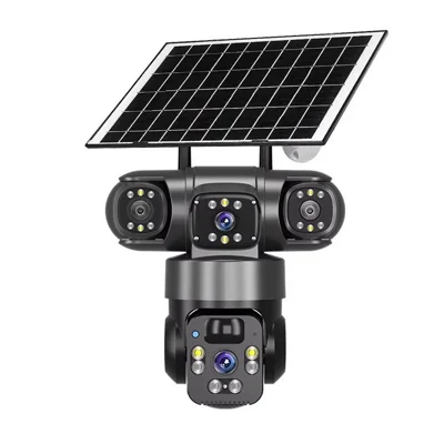 QL22 3-Screen Panoramic Security Camera IP66 Waterproof PIR Detection Solar Powered WiFi Camera - Black
