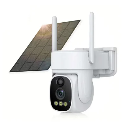 Caméra de sécurité V380 alimentée par énergie solaire, vision nocturne 3MP HD, WiFi extérieur, caméra de surveillance PTZ 4G - Blanc