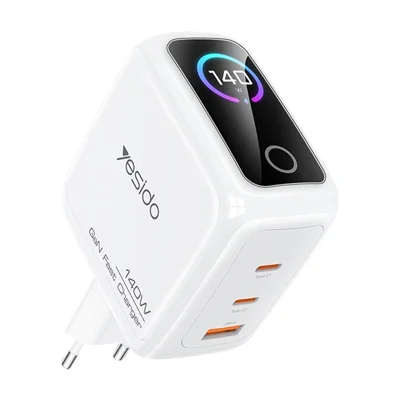 YESIDO YC114 140W GaN Charger PD 3.1 Fast Charging 3-Port Power Adapter with Dynamic Display - White/EU Plug