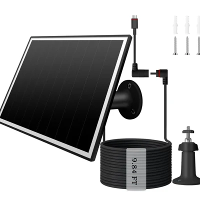 TY-106 6W Solar Panel for Security Camera Doorbell IP65 Waterproof Solar Charger with DC3.5/Type-C Ports - Black