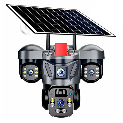 Caméra de sécurité LW21 WiFi 360 degrés, caméra de vidéosurveillance extérieure sans fil à trois objectifs 2MP+2MP+2MP, capteur PIR, alimentée par panneau solaire