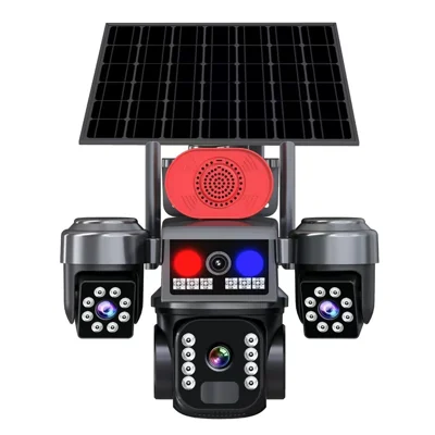 Telecamera di Sicurezza PTZ 4G con 3 Obiettivi Alimentata a Energia Solare 2MP+2MP+2MP, Telecamera di Sorveglianza a 360 Gradi per Esterni