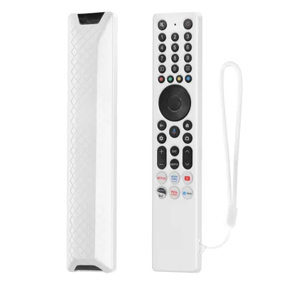 Silicone Case for TCL RC833A Remote Control Diamond Texture Shockproof Anti-Slip Protective Cover with Lanyard - White