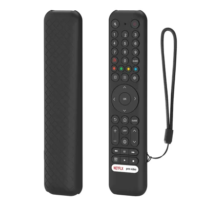 Funda de silicona para mando a distancia TCL RC716 / RC833 GUB1, cubierta protectora antideslizante a prueba de golpes con textura de diamante y cordón - Negro