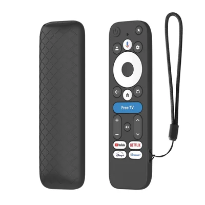 Silicone Case for Walmart onn.Google TV Box 4K Pro (2025) Remote Control Diamond Texture Anti-Slip Protective Cover with Lanyard - Black