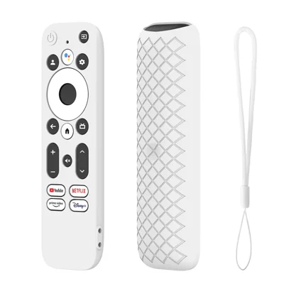 Silicone Protector Cover for Walmart Onn. Android TV 2K FHD Streaming Stick Remote Control Diamond Texture Anti-Slip Protective Case with Lanyard - White