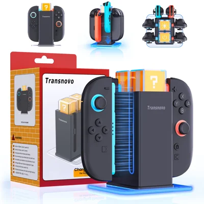TRANSNOVO S73-018 Зарядная док-станция 6 в 1 для Nintendo Switch 2 / OLED / Switch, подставка для зарядки Joy-Con с RGB-подсветкой — черная