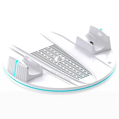 8057 Stazione di Ricarica Doppia per Controller per Sony PlayStation 5 / 5 Slim / 5 Pro Supporto per Console e Porta Cuffie - Bianco