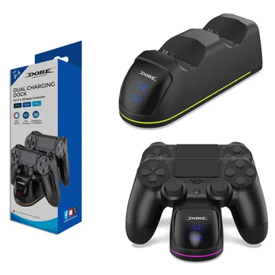 DOBE FOMIS ELECTRONICS TP4-889C Stazione di Ricarica per Sony PlayStation 4/4 Pro/4 Slim Dual Controller RGB Charger Dock - Nero