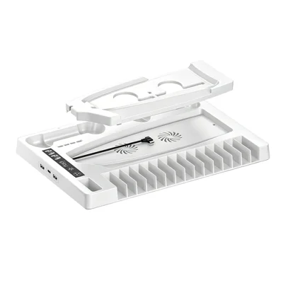 IPLAY HBP-534 Supporto di Raffreddamento per Sony PlayStation 5/5 Pro/5 Slim Versione Digitale/Con Disco, Stazione di Ricarica per Doppio Controller con Ventola e Supporto per Cuffie - Bianco