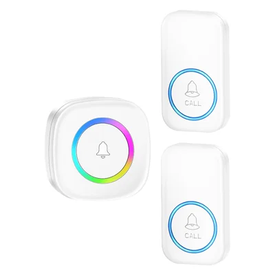Kit de timbre inalámbrico A6, alcance de 300 m, luz LED colorida, 60 melodías, sin cables, 2 emisores + 1 receptor - enchufe blanco para EE. UU.
