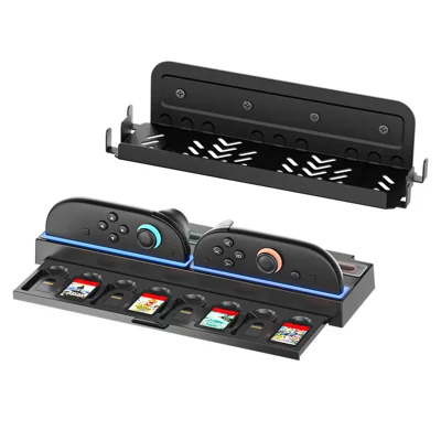IPLAY HBS-2855 Dock di Ricarica con Montaggio a Parete per Controller Joy-Con Nintendo Switch 2 con Scomparto per Schede di Gioco - Nero